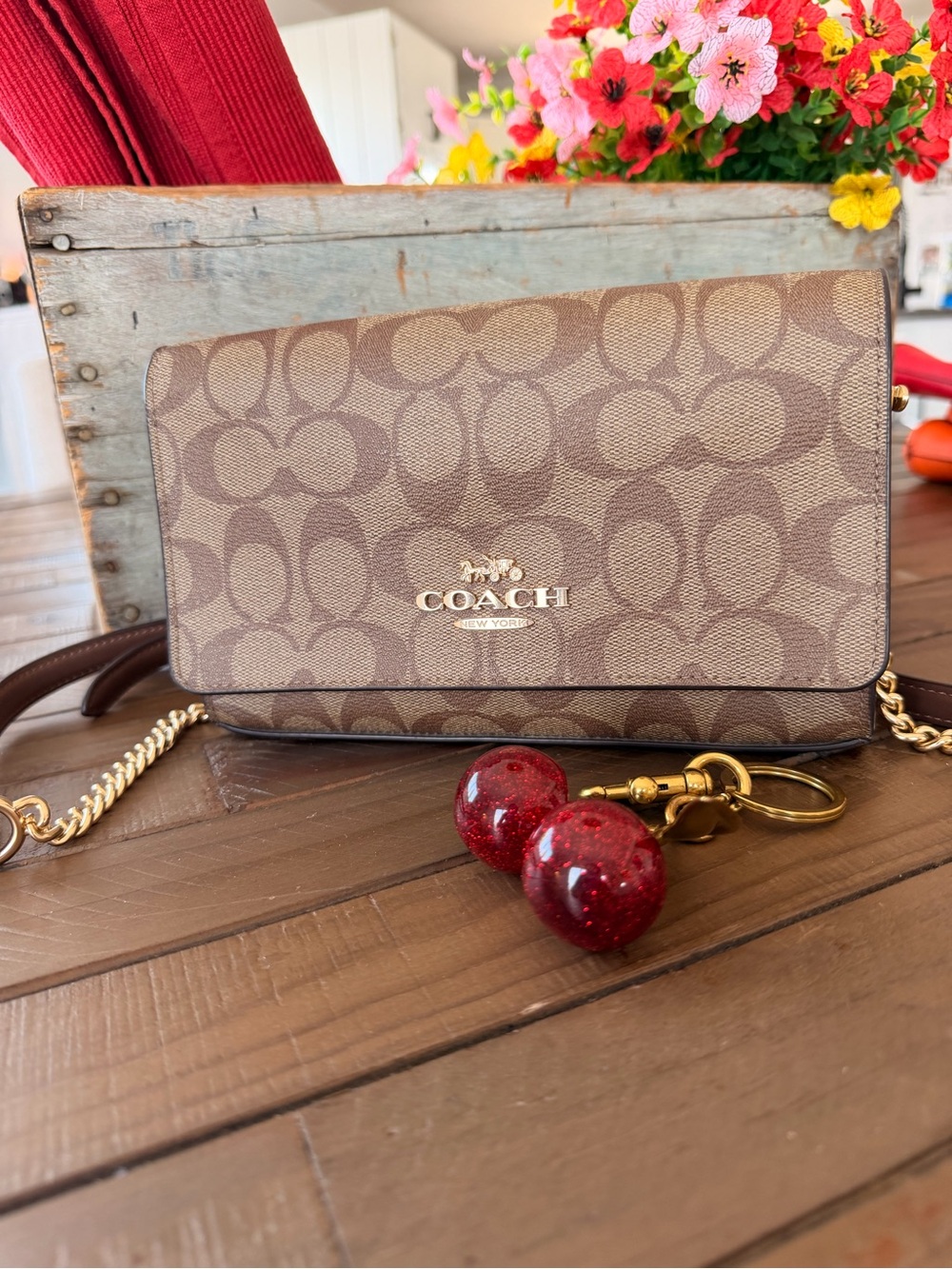 COACH Brown Signature Canvas Crossbody with Gold Hardware